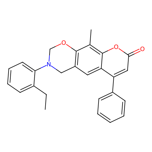 3-(2-ethylphenyl)-10-methyl-6-phenyl-3,4-dihydrochromeno[6,7-e][1,3]oxazin-8(2H)-one structure