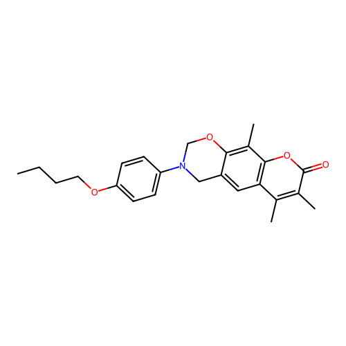 3-(4-butoxyphenyl)-6,7,10-trimethyl-3,4-dihydrochromeno[6,7-e][1,3]oxazin-8(2H)-one structure
