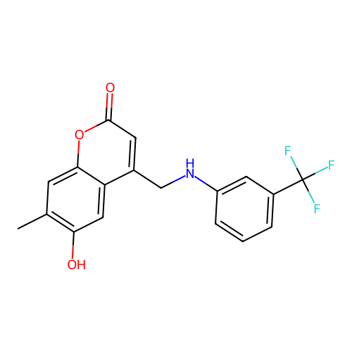 6-Hydroxy-7-methyl-4-({[3-(trifluoromethyl)phenyl]amino}methyl)chromen-2-one structure