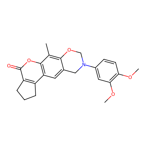 9-(3,4-dimethoxyphenyl)-6-methyl-2,3,9,10-tetrahydro-1H-cyclopenta[3,4]chromeno[6,7-e][1,3]oxazin-4(8H)-one structure