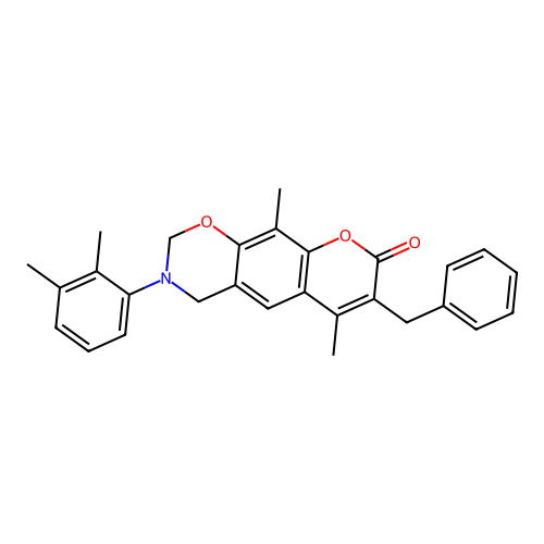 7-benzyl-3-(2,3-dimethylphenyl)-6,10-dimethyl-3,4-dihydrochromeno[6,7-e][1,3]oxazin-8(2H)-one structure