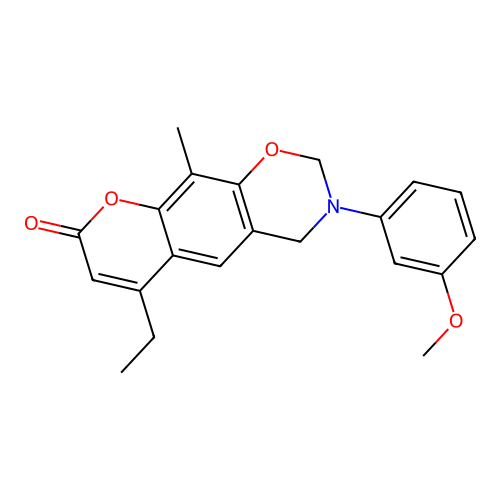 6-ethyl-3-(3-methoxyphenyl)-10-methyl-3,4-dihydrochromeno[6,7-e][1,3]oxazin-8(2H)-one structure