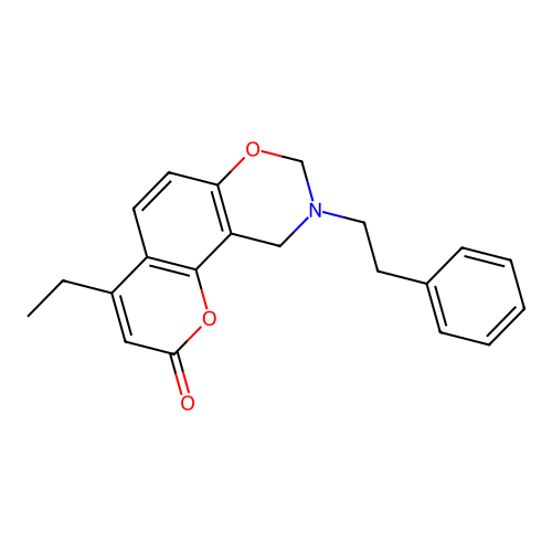 4-ethyl-9-phenethyl-9,10-dihydrochromeno[8,7-e][1,3]oxazin-2(8H)-one structure