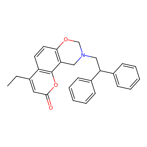 9-(2,2-diphenylethyl)-4-ethyl-9,10-dihydrochromeno[8,7-e][1,3]oxazin-2(8H)-one structure