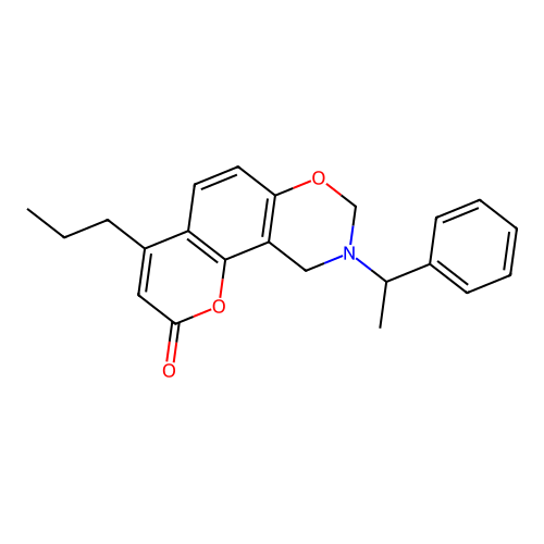 9-(1-phenylethyl)-4-propyl-9,10-dihydrochromeno[8,7-e][1,3]oxazin-2(8H)-one structure
