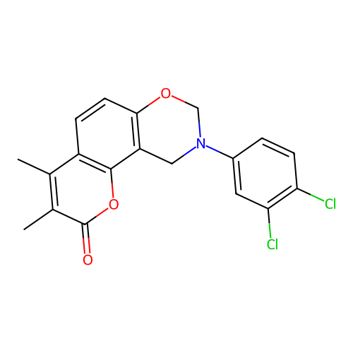 9-(3,4-dichlorophenyl)-3,4-dimethyl-9,10-dihydrochromeno[8,7-e][1,3]oxazin-2(8H)-one structure