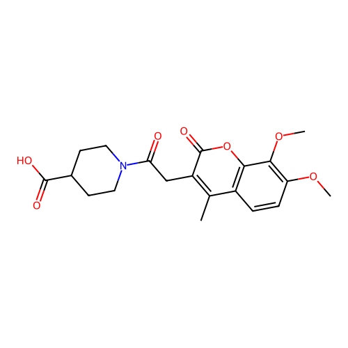 1-(2-(7,8-dimethoxy-4-methyl-2-oxo-2H-chromen-3-yl)acetyl)piperidine-4-carboxylic acid structure