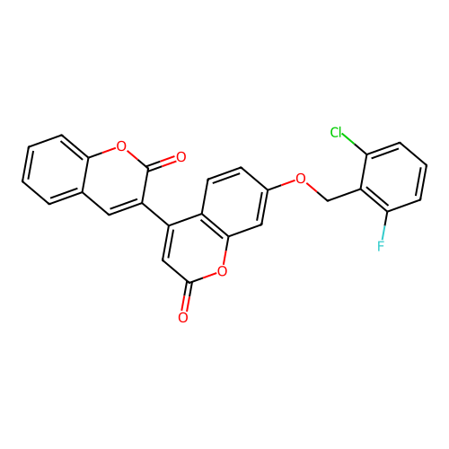 7'-((2-chloro-6-fluorobenzyl)oxy)-2H,2'H-[3,4'-bichromene]-2,2'-dione structure
