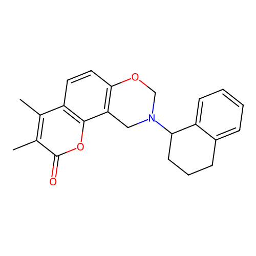 3,4-dimethyl-9-(1,2,3,4-tetrahydronaphthalen-1-yl)-9,10-dihydrochromeno[8,7-e][1,3]oxazin-2(8H)-one structure