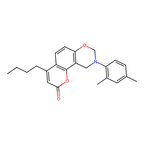 4-butyl-9-(2,4-dimethylphenyl)-9,10-dihydrochromeno[8,7-e][1,3]oxazin-2(8H)-one structure