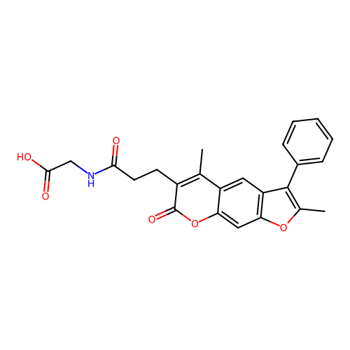 N-[3-(2,5-dimethyl-7-oxo-3-phenyl-7H-furo[3,2-g]chromen-6-yl)propanoyl]glycine structure