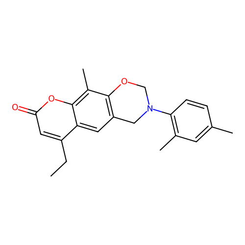 3-(2,4-dimethylphenyl)-6-ethyl-10-methyl-3,4-dihydrochromeno[6,7-e][1,3]oxazin-8(2H)-one structure