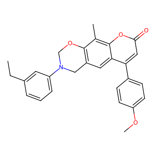 3-(3-ethylphenyl)-6-(4-methoxyphenyl)-10-methyl-3,4-dihydrochromeno[6,7-e][1,3]oxazin-8(2H)-one structure