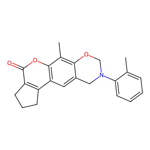 6-methyl-9-(o-tolyl)-2,3,9,10-tetrahydro-1H-cyclopenta[3,4]chromeno[6,7-e][1,3]oxazin-4(8H)-one structure
