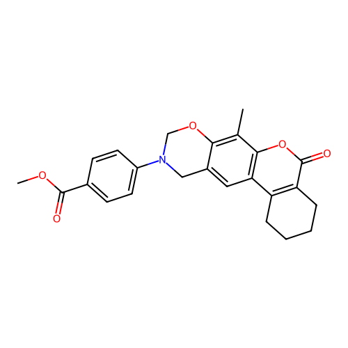 methyl 4-(7-methyl-5-oxo-1,2,3,4-tetrahydrobenzo[3,4]chromeno[6,7-e][1,3]oxazin-10(5H,9H,11H)-yl)benzoate structure