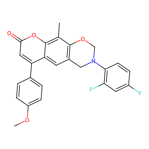 3-(2,4-difluorophenyl)-6-(4-methoxyphenyl)-10-methyl-3,4-dihydrochromeno[6,7-e][1,3]oxazin-8(2H)-one structure