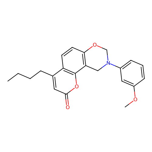 4-butyl-9-(3-methoxyphenyl)-9,10-dihydrochromeno[8,7-e][1,3]oxazin-2(8H)-one structure