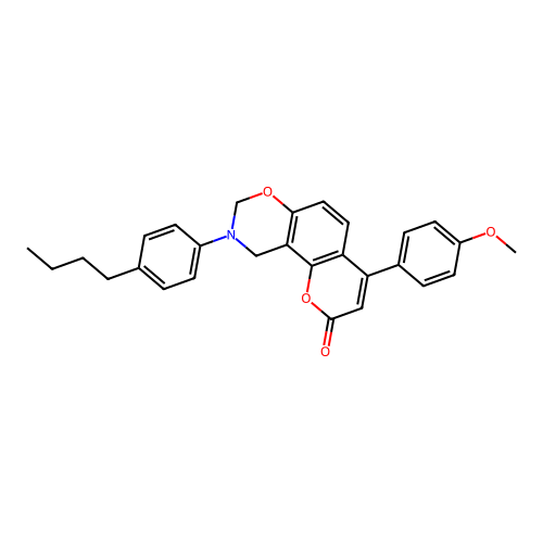 9-(4-butylphenyl)-4-(4-methoxyphenyl)-9,10-dihydrochromeno[8,7-e][1,3]oxazin-2(8H)-one structure