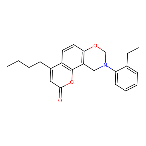 4-butyl-9-(2-ethylphenyl)-9,10-dihydrochromeno[8,7-e][1,3]oxazin-2(8H)-one structure