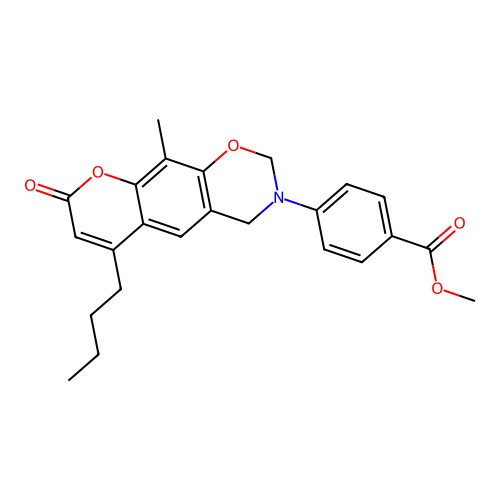 methyl 4-(6-butyl-10-methyl-8-oxochromeno[6,7-e][1,3]oxazin-3(2H,4H,8H)-yl)benzoate structure