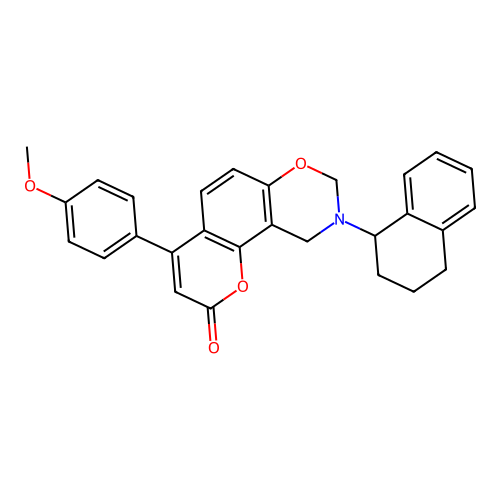 4-(4-methoxyphenyl)-9-(1,2,3,4-tetrahydronaphthalen-1-yl)-9,10-dihydrochromeno[8,7-e][1,3]oxazin-2(8H)-one structure