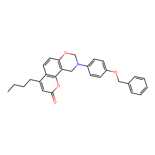 9-(4-(benzyloxy)phenyl)-4-butyl-9,10-dihydrochromeno[8,7-e][1,3]oxazin-2(8H)-one structure
