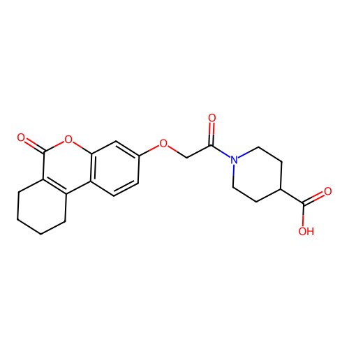 1-(2-((6-oxo-7,8,9,10-tetrahydro-6H-benzo[c]chromen-3-yl)oxy)acetyl)piperidine-4-carboxylic acid structure