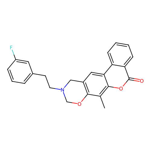 10-(3-fluorophenethyl)-7-methyl-10,11-dihydrobenzo[3,4]chromeno[6,7-e][1,3]oxazin-5(9H)-one structure