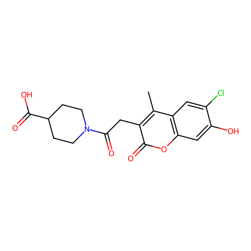1-(2-(6-chloro-7-hydroxy-4-methyl-2-oxo-2H-chromen-3-yl)acetyl)piperidine-4-carboxylic acid structure