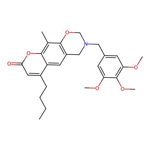 6-butyl-10-methyl-3-(3,4,5-trimethoxybenzyl)-3,4-dihydrochromeno[6,7-e][1,3]oxazin-8(2H)-one structure