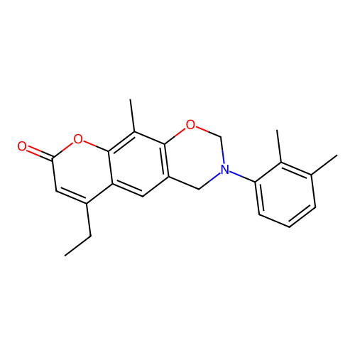3-(2,3-dimethylphenyl)-6-ethyl-10-methyl-3,4-dihydrochromeno[6,7-e][1,3]oxazin-8(2H)-one structure