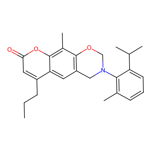 3-(2-isopropyl-6-methylphenyl)-10-methyl-6-propyl-3,4-dihydrochromeno[6,7-e][1,3]oxazin-8(2H)-one structure