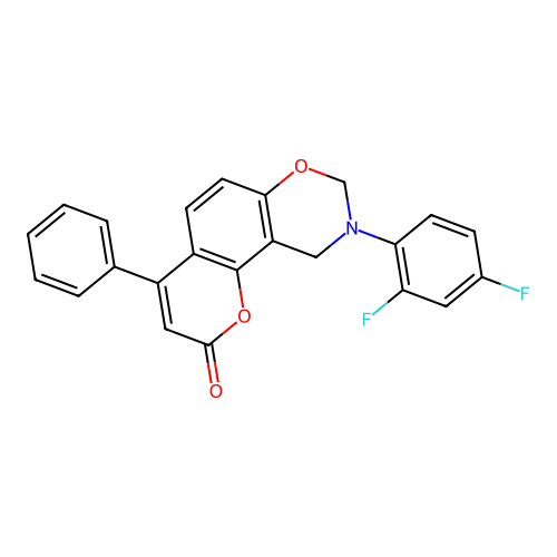 9-(2,4-difluorophenyl)-4-phenyl-8,10-dihydropyrano[2,3-f][1,3]benzoxazin-2-one structure