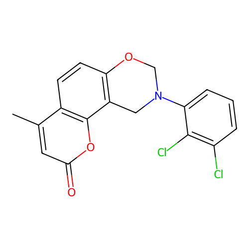 9-(2,3-dichlorophenyl)-4-methyl-9,10-dihydrochromeno[8,7-e][1,3]oxazin-2(8H)-one structure