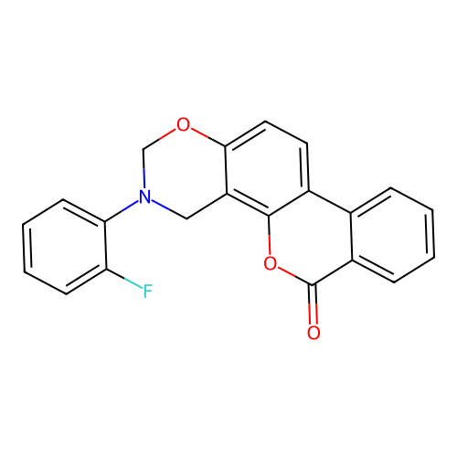 3-(2-fluorophenyl)-3,4-dihydrobenzo[3,4]chromeno[8,7-e][1,3]oxazin-6(2H)-one structure