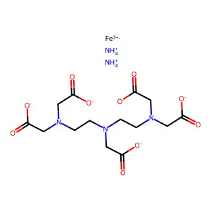 Diammonium (N,N-bis(2-(bis(carboxymethyl)amino)ethyl)glycinato(5-))ferrate(2-) structure