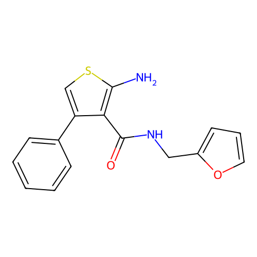 2-amino-N-(2-furylmethyl)-4-phenylthiophene-3-carboxamide structure