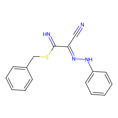 Benzyl 2-cyano-2-(phenylhydrazinylidene)ethanimidothioate structure