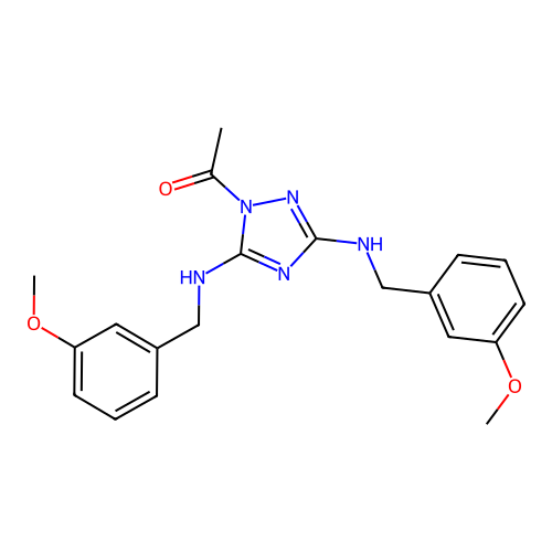 1-(3,5-bis((3-methoxybenzyl)amino)-1H-1,2,4-triazol-1-yl)ethanone structure