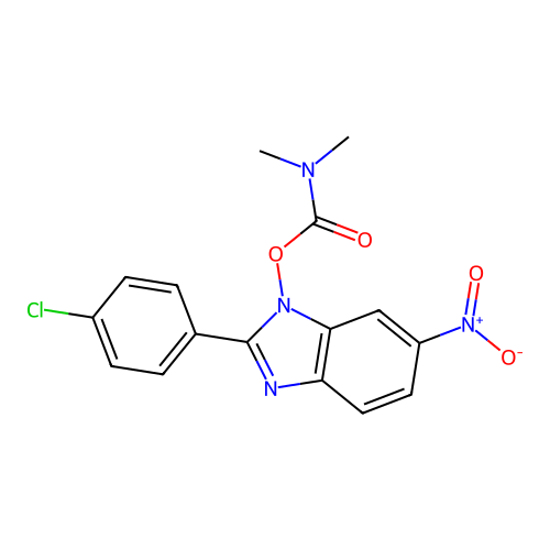 2-(4-chlorophenyl)-1-{[(dimethylamino)carbonyl]oxy}-6-nitro-1H-1,3-benzimidazole structure