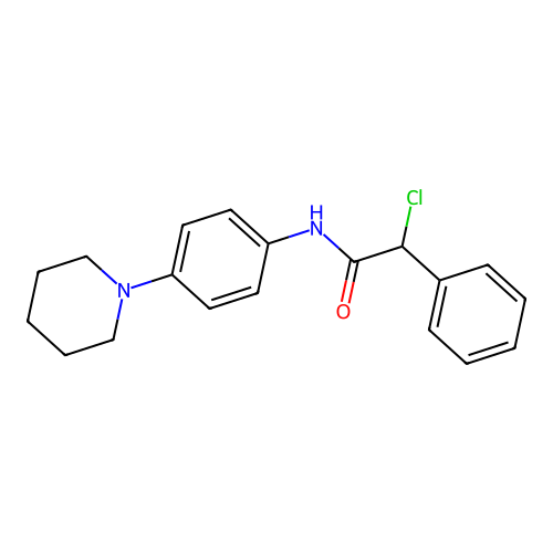 2-chloro-2-phenyl-N-(4-piperidinophenyl)acetamide structure