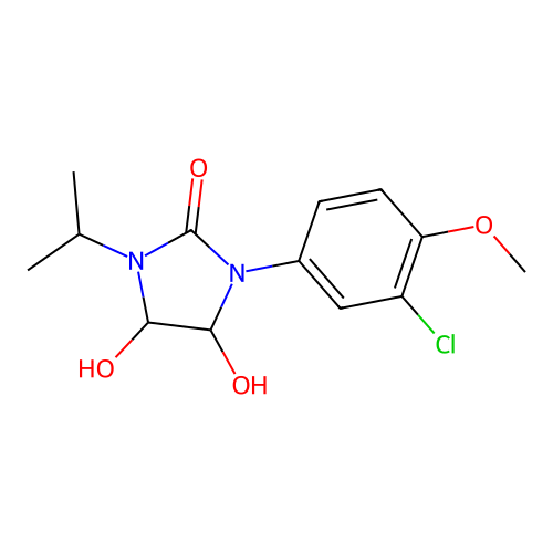 1-(3-chloro-4-methoxyphenyl)-4,5-dihydroxy-3-isopropyltetrahydro-2H-imidazol-2-one structure
