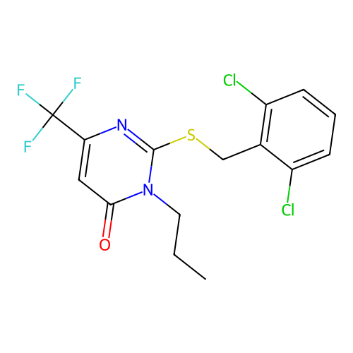 2-[(2,6-dichlorobenzyl)sulfanyl]-3-propyl-6-(trifluoromethyl)-4(3H)-pyrimidinone structure