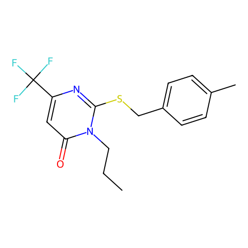 2-[(4-methylbenzyl)sulfanyl]-3-propyl-6-(trifluoromethyl)-4(3H)-pyrimidinone structure