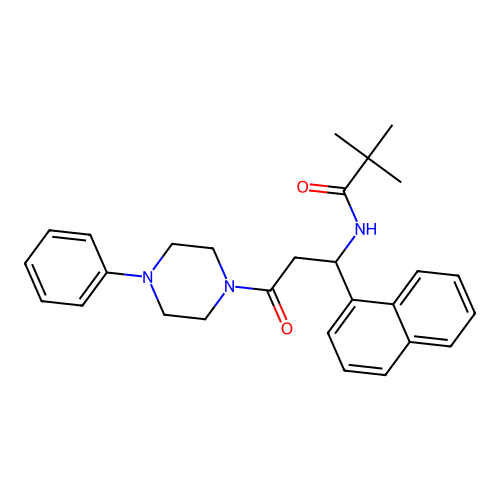 2,2-dimethyl-N-[1-(1-naphthyl)-3-oxo-3-(4-phenylpiperazino)propyl]propanamide structure