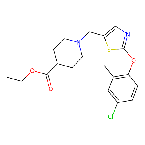 ethyl 1-{[2-(4-chloro-2-methylphenoxy)-1,3-thiazol-5-yl]methyl}-4-piperidinecarboxylate structure