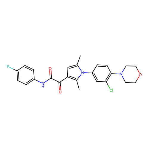 2-[1-(3-chloro-4-morpholinophenyl)-2,5-dimethyl-1H-pyrrol-3-yl]-N-(4-fluorophenyl)-2-oxoacetamide structure