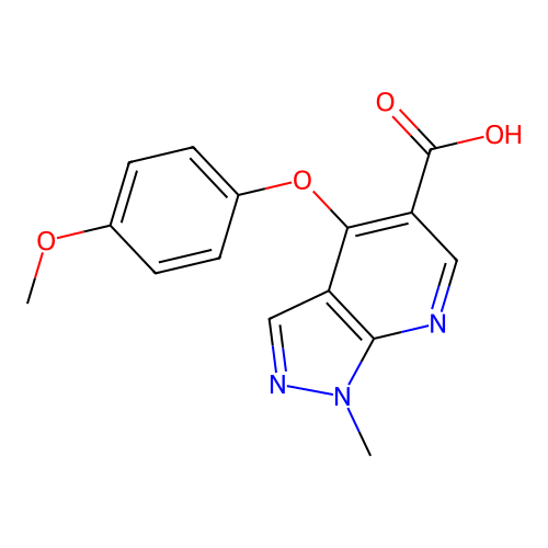 4-(4-methoxyphenoxy)-1-methyl-1H-pyrazolo[3,4-b]pyridine-5-carboxylic acid structure