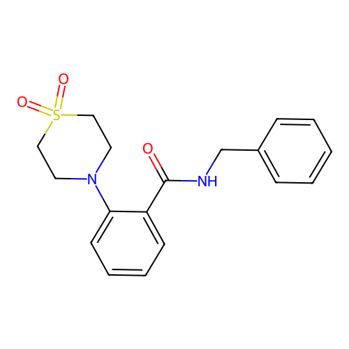 N-benzyl-2-(1,1-dioxo-1lambda~6~,4-thiazinan-4-yl)benzenecarboxamide structure