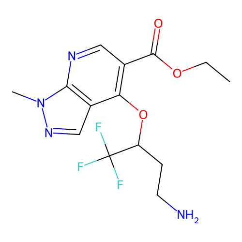 ethyl 4-[3-amino-1-(trifluoromethyl)propoxy]-1-methyl-1H-pyrazolo[3,4-b]pyridine-5-carboxylate structure